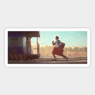 Running after The Darjeeling Limited train painting Sticker